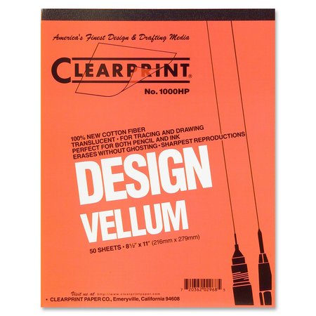 Clearprint Design Vellum Paper, 16lb, 8.5 x 11, Translucent White, 50/Pad 10001410